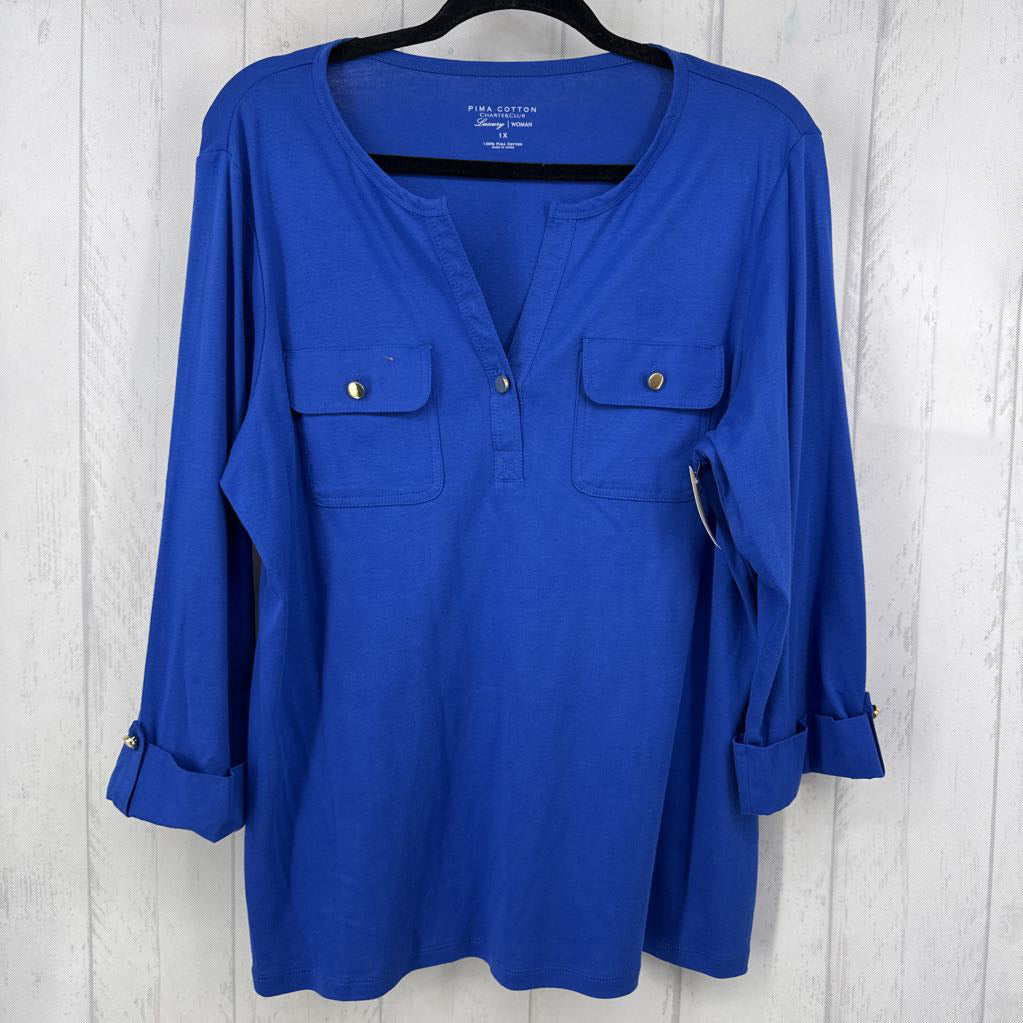 Pima Cotton V-Neck Top w/ 3/4 Sleeves