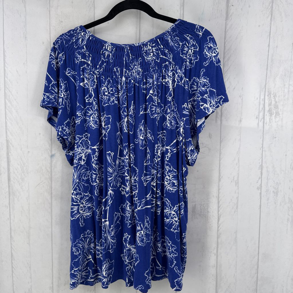 Floral Print Smocked Neck s/s