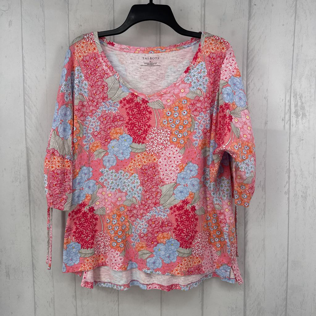 Floral Print Slub Tie Sleeve Top