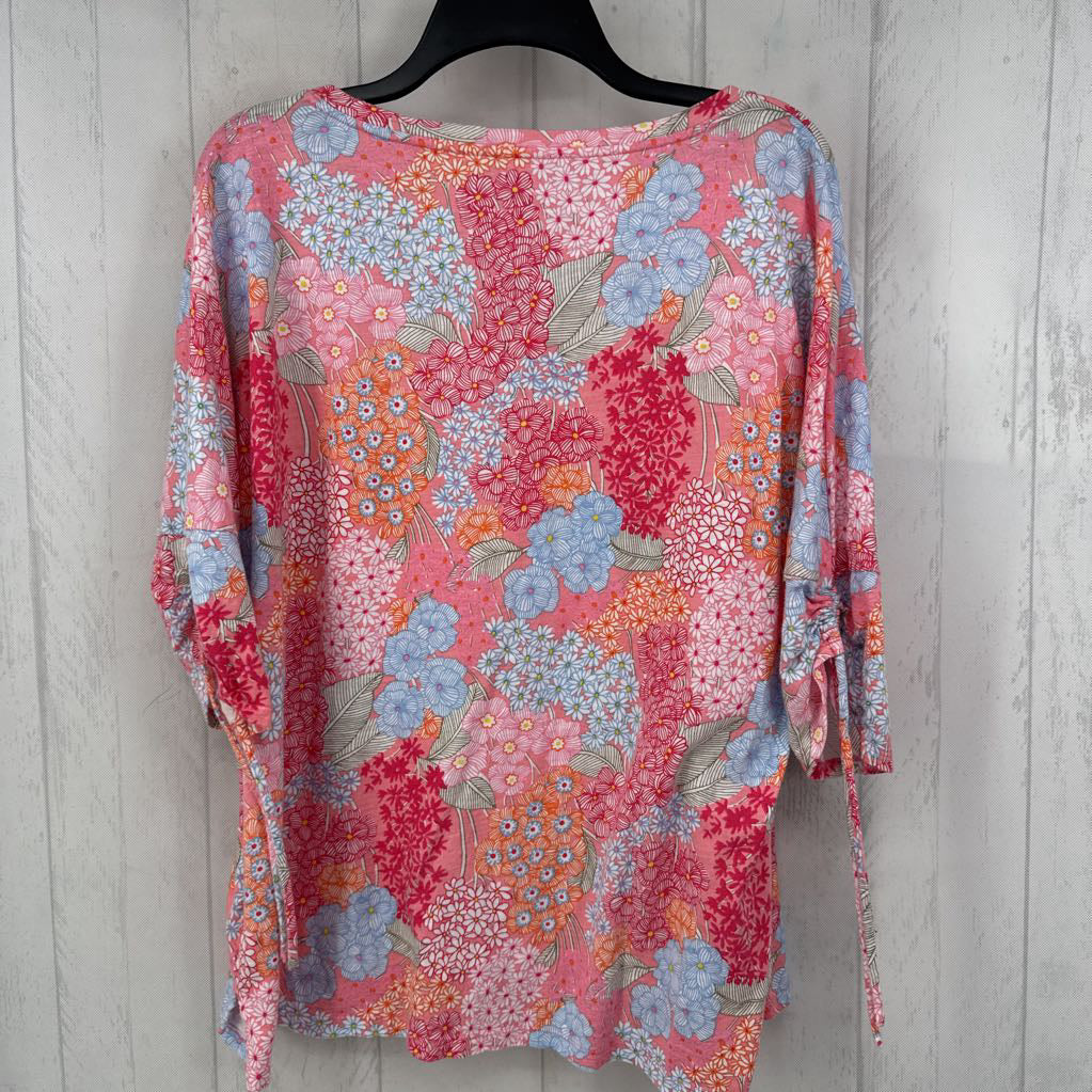 Floral Print Slub Tie Sleeve Top