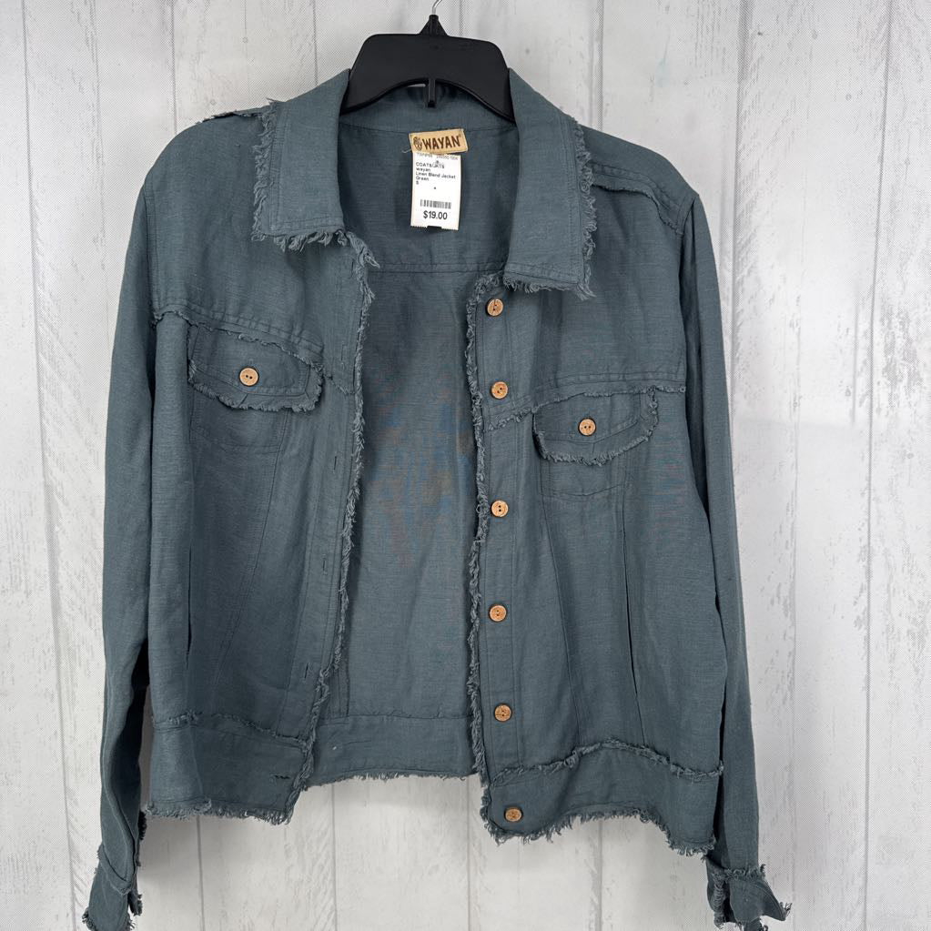 Linen Blend Jacket w/ Frayed Edges
