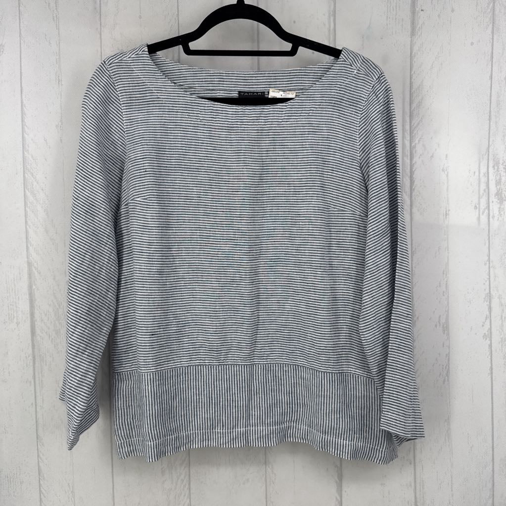 100% Linen Striped Boat Neck Top