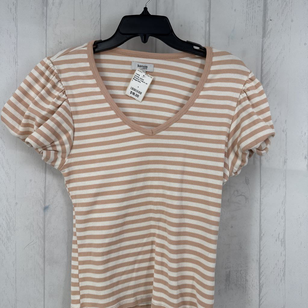 Striped V-Neck w/ Puff Sleeves