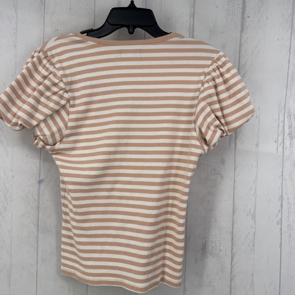 Striped V-Neck w/ Puff Sleeves