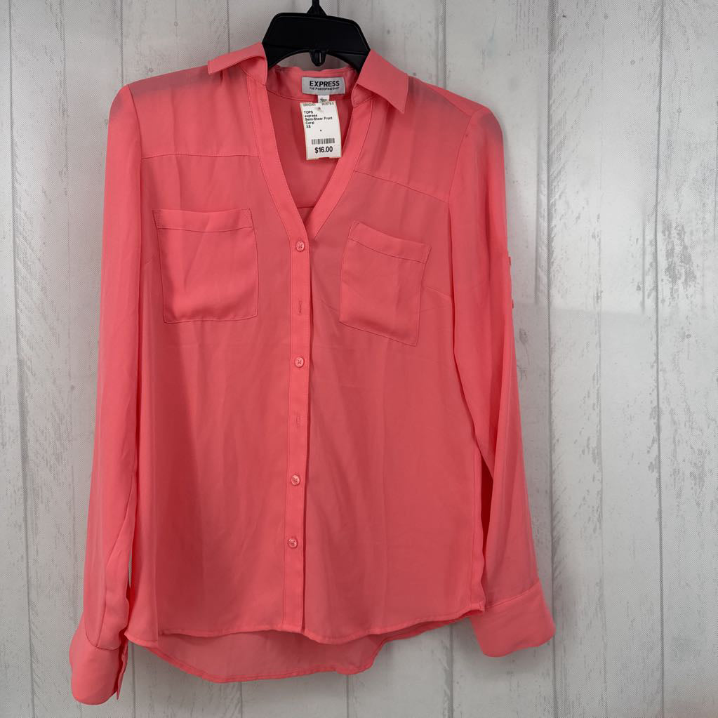 Semi-Sheer Front Pockets Button Down