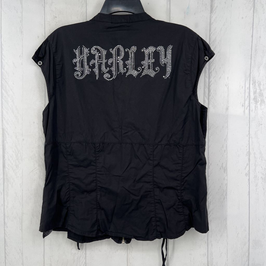 Full-Front Zip w/ Lattice Detail & Bedazzled Back s/s Top
