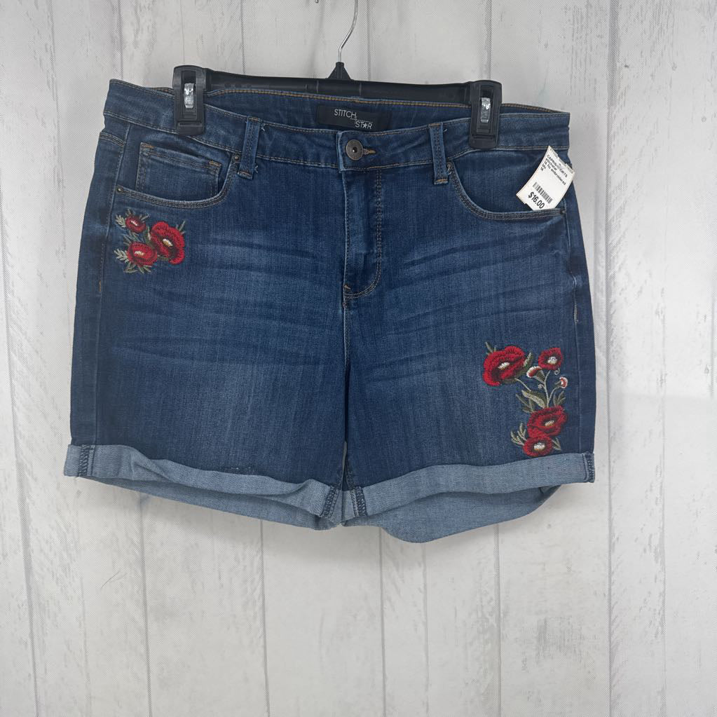 14 flo embroidered jea shorts