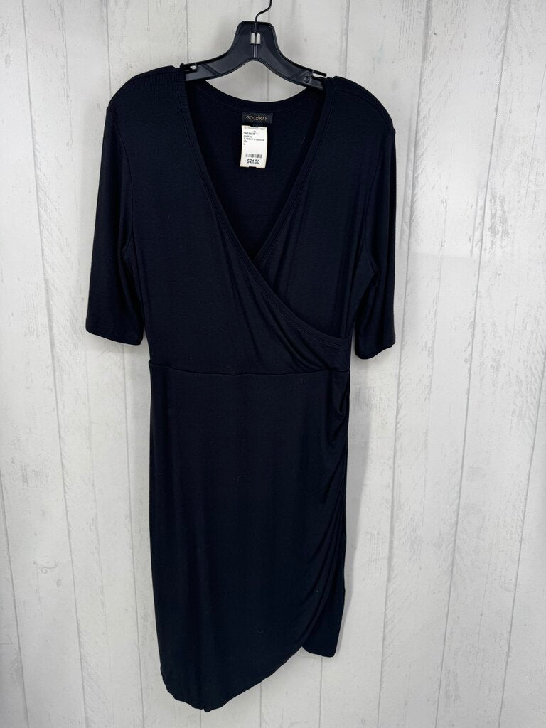 L ribbed crossover 3/4 slv dress