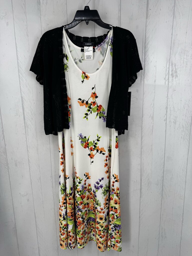 R70 M 2pc flo print dress & crochet cardi