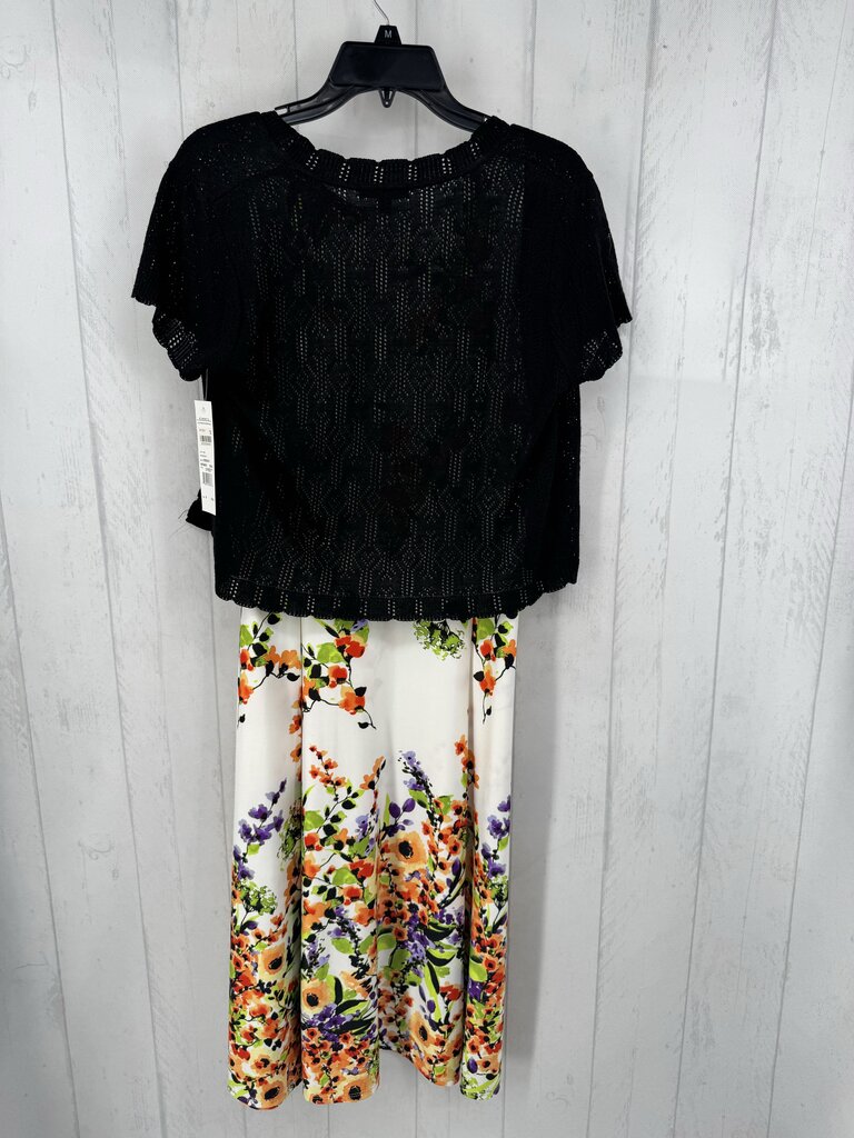 R70 M 2pc flo print dress & crochet cardi