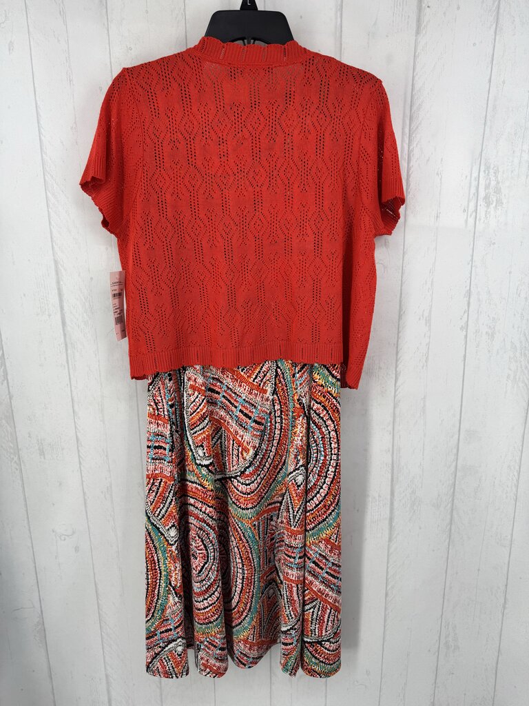R70 L 2pc printed dress & crochet cardi