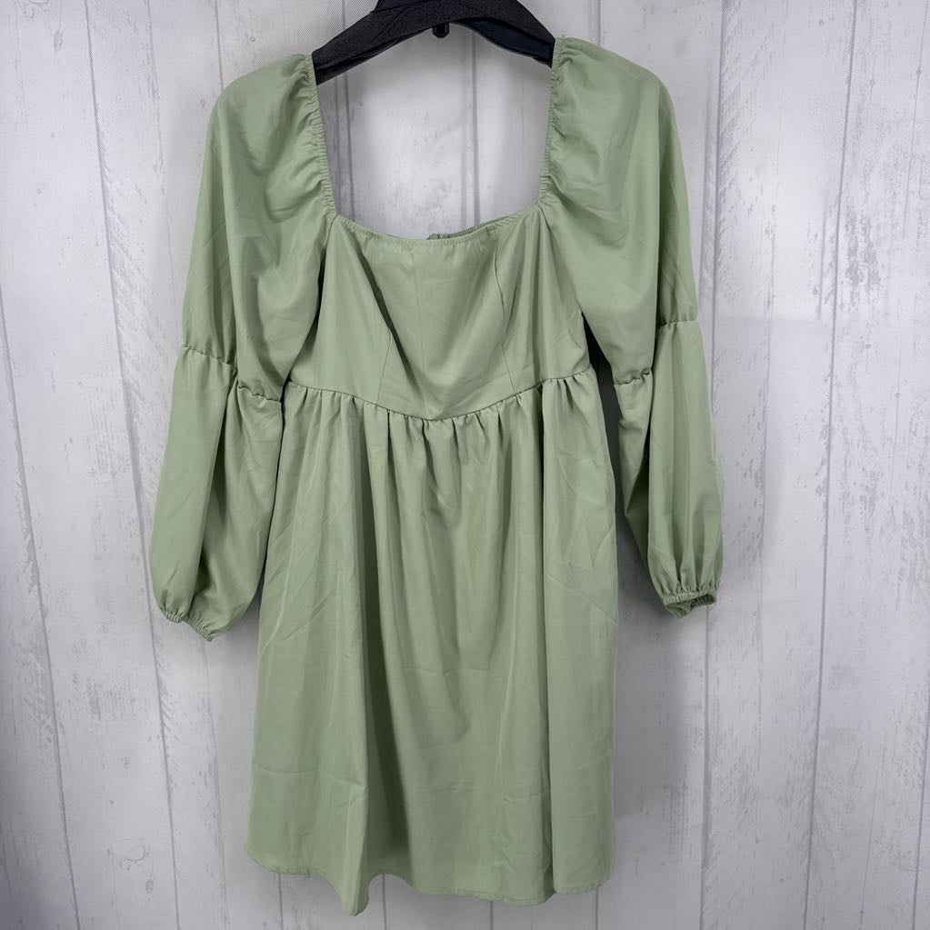 M smocked hi-waist l/s dress