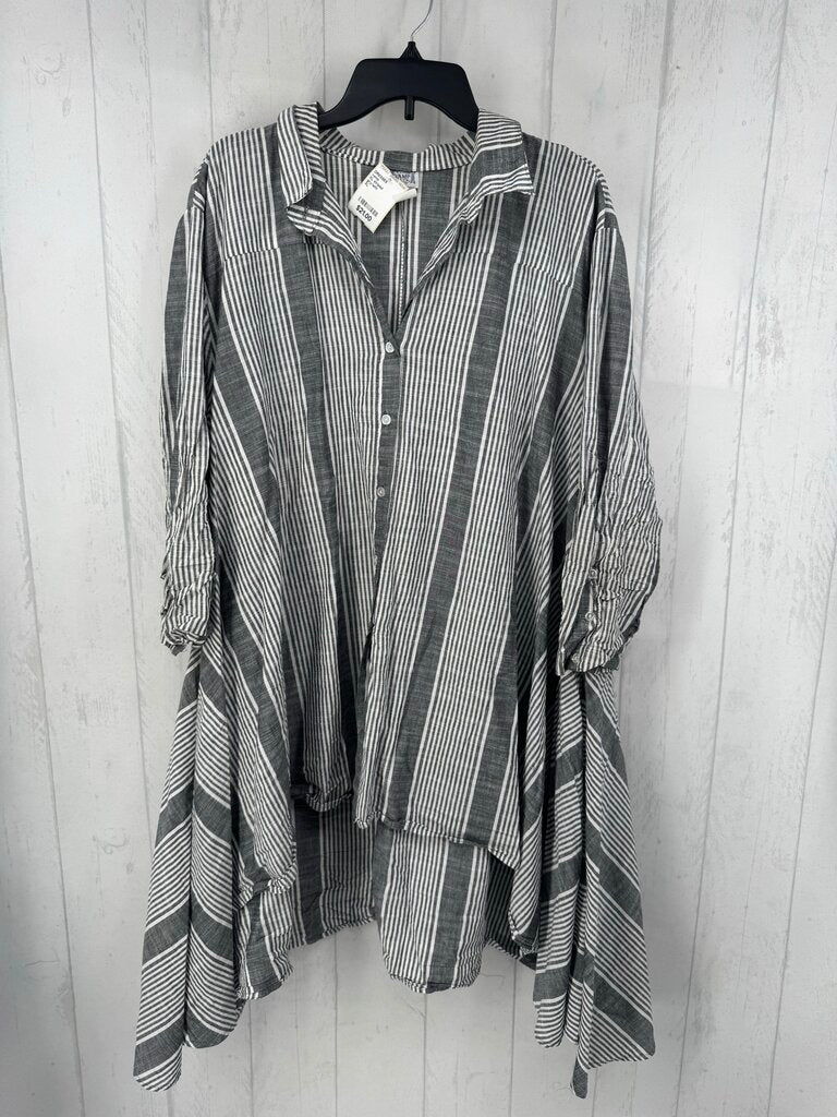 XL striped asymetrical hem 3/4 slv dress