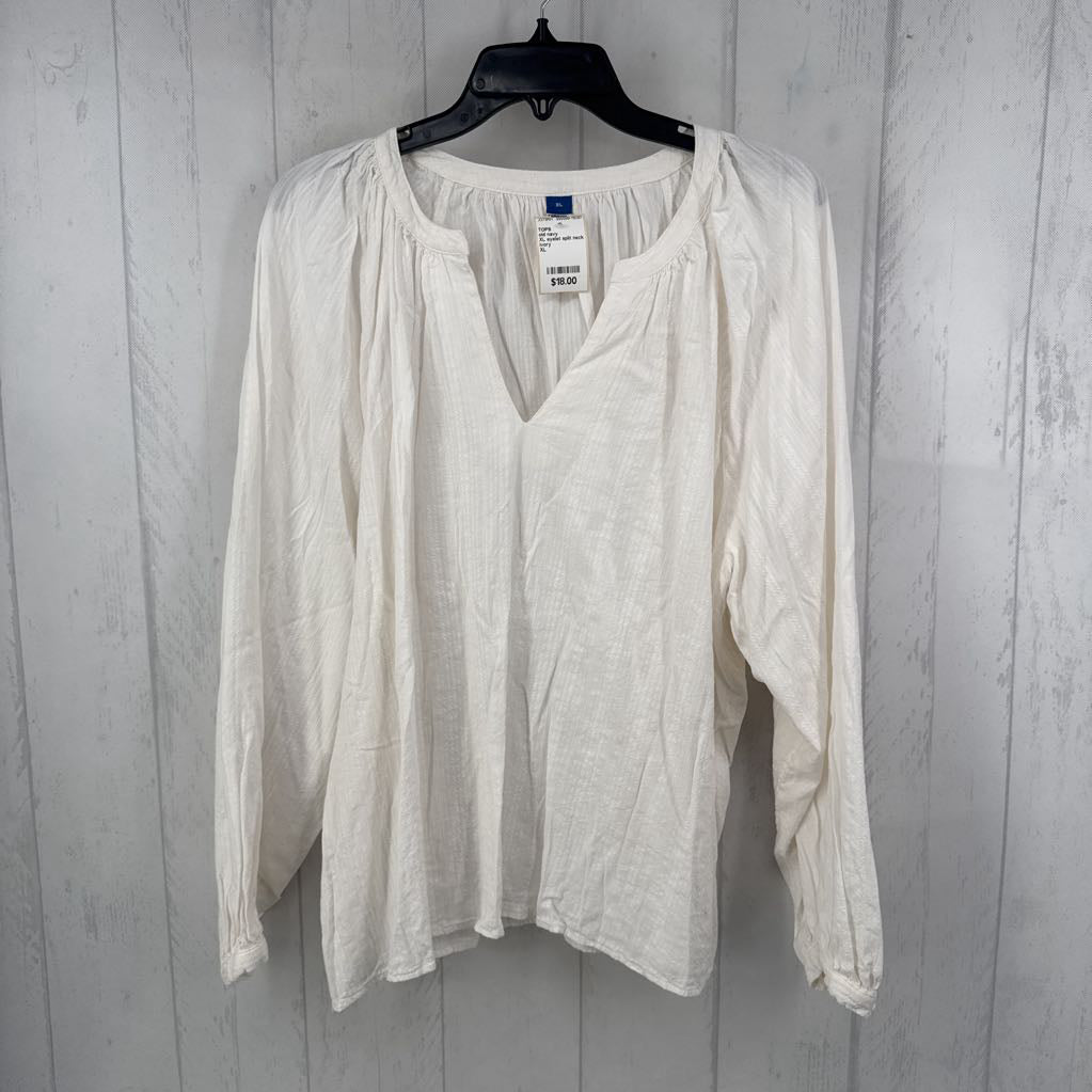 XL eyelet split neck l/s top