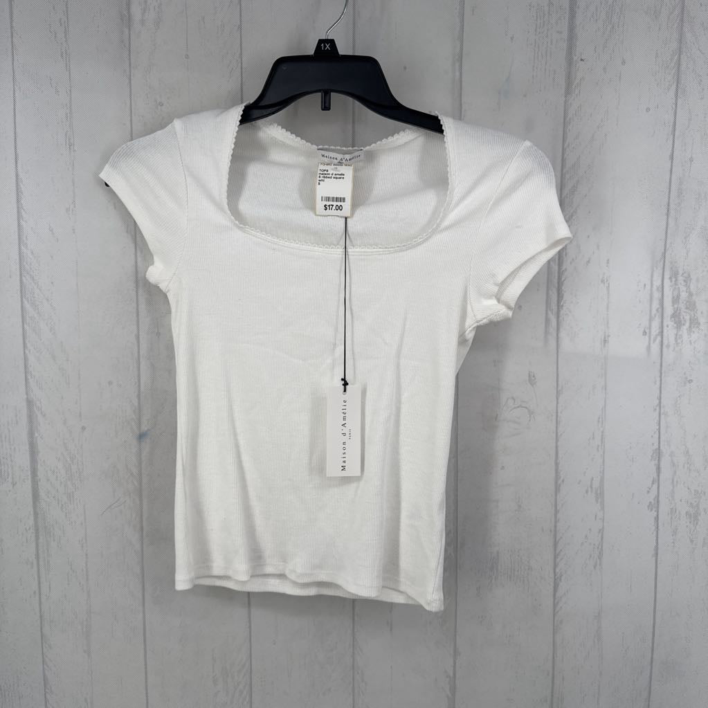 S ribbed square neck s/s top