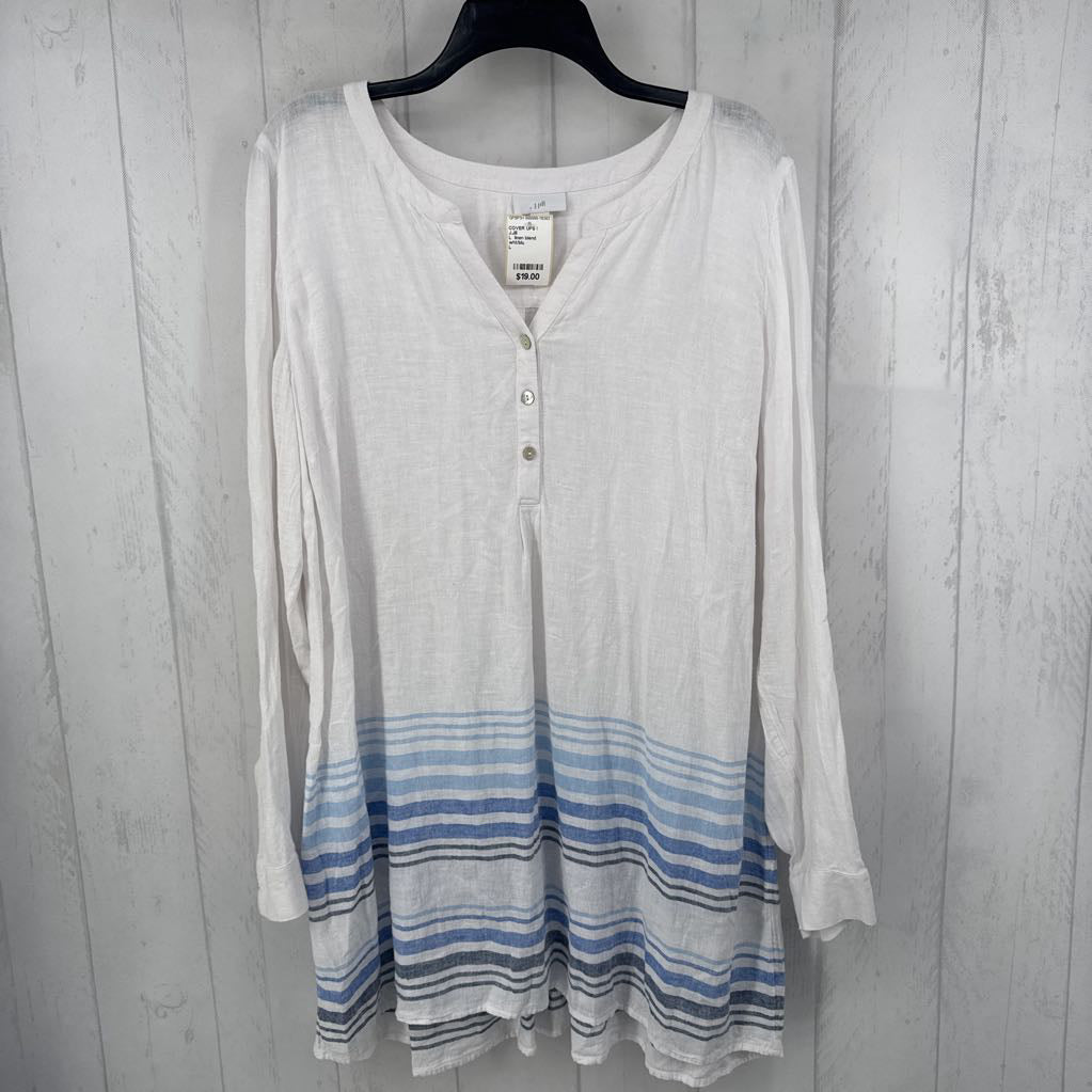 L linen blend button down l/s cover-up