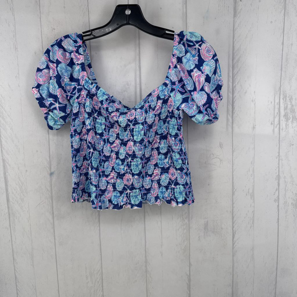 L starfish print smocked s/s top