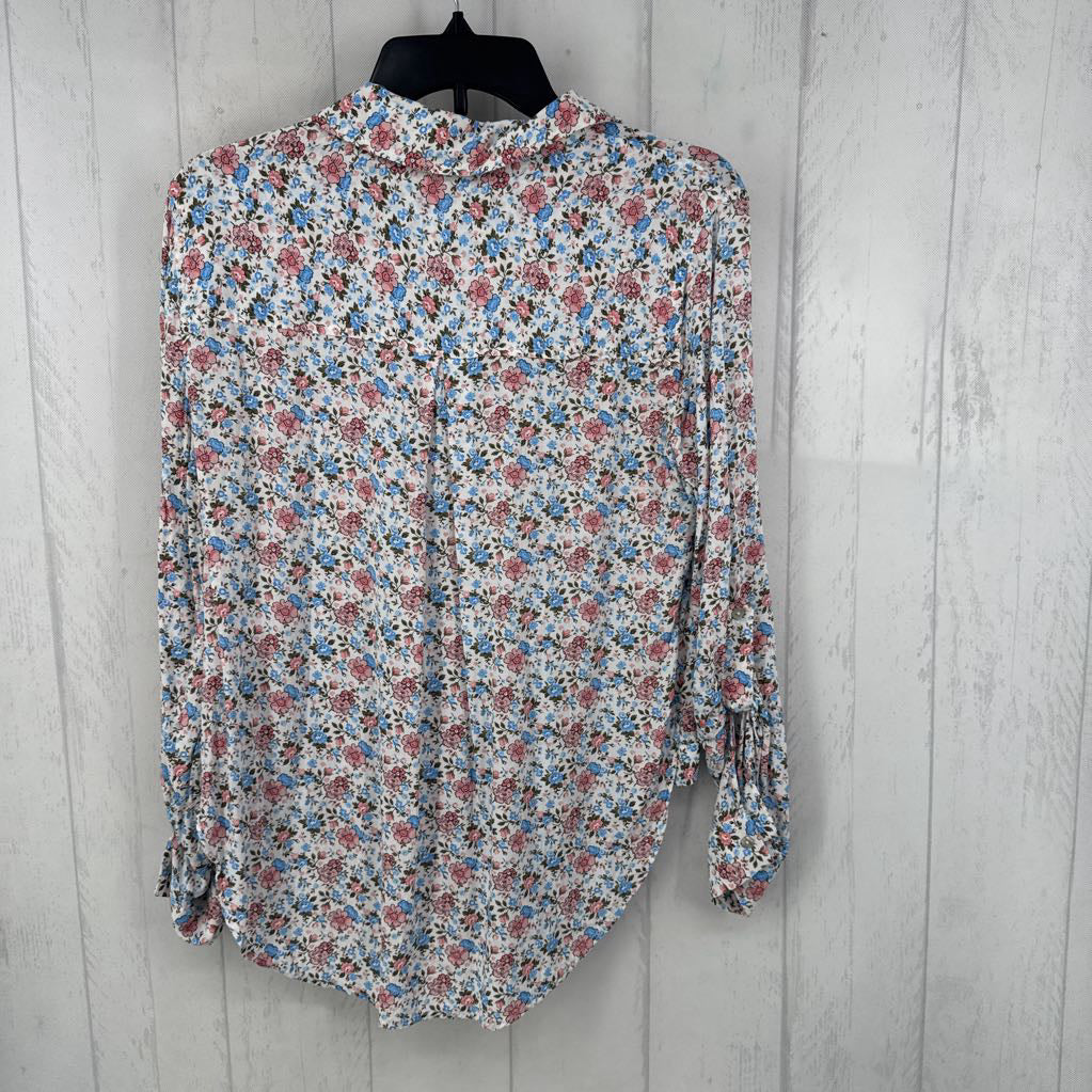 M flo print button down l/s top
