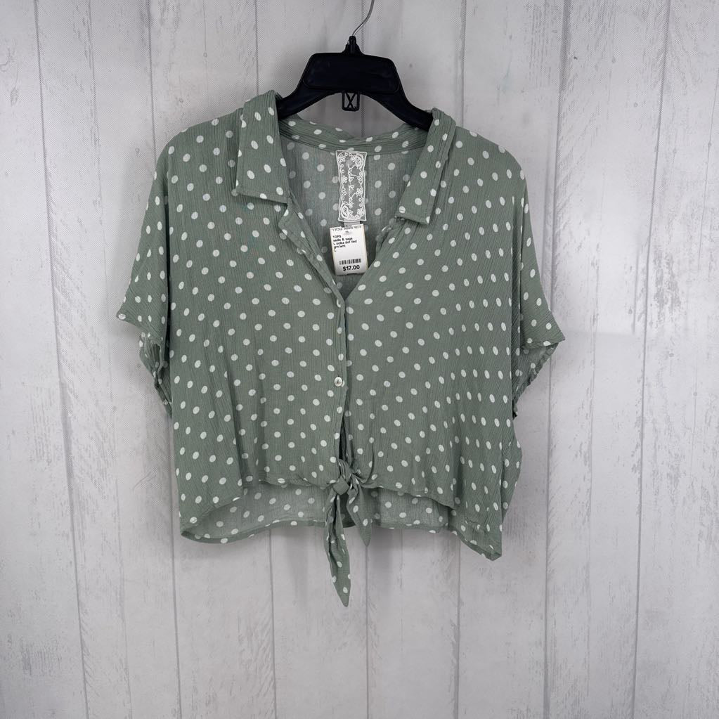 L polka dot tied hem s/s top
