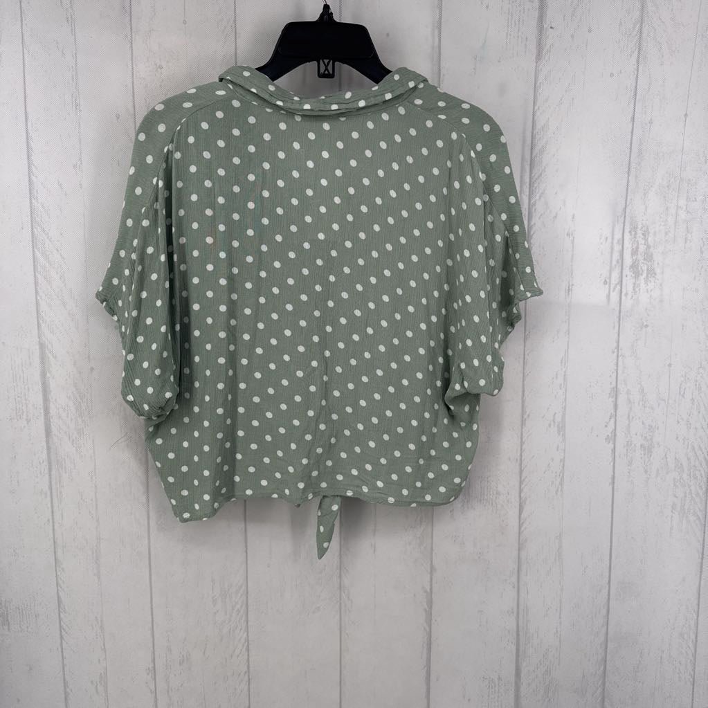 L polka dot tied hem s/s top