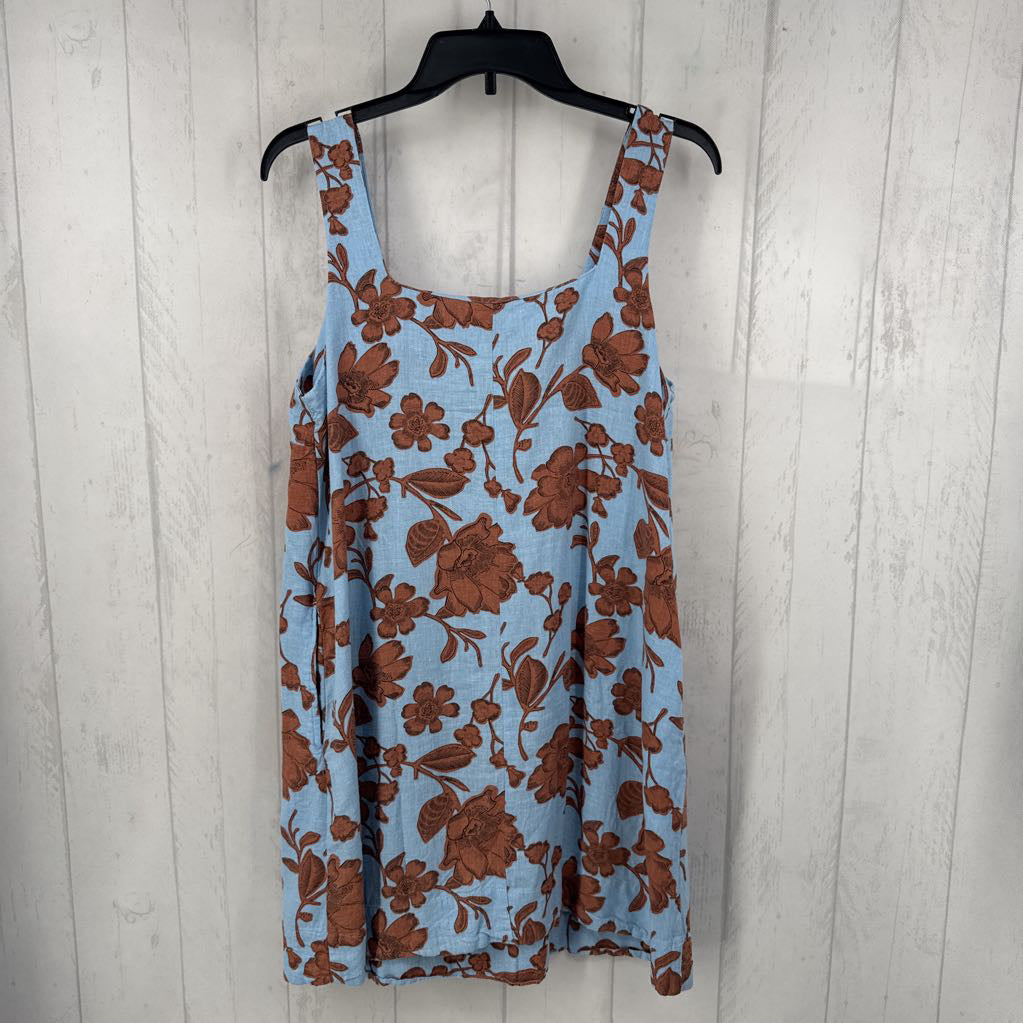 M linen blend flo print slvls dress
