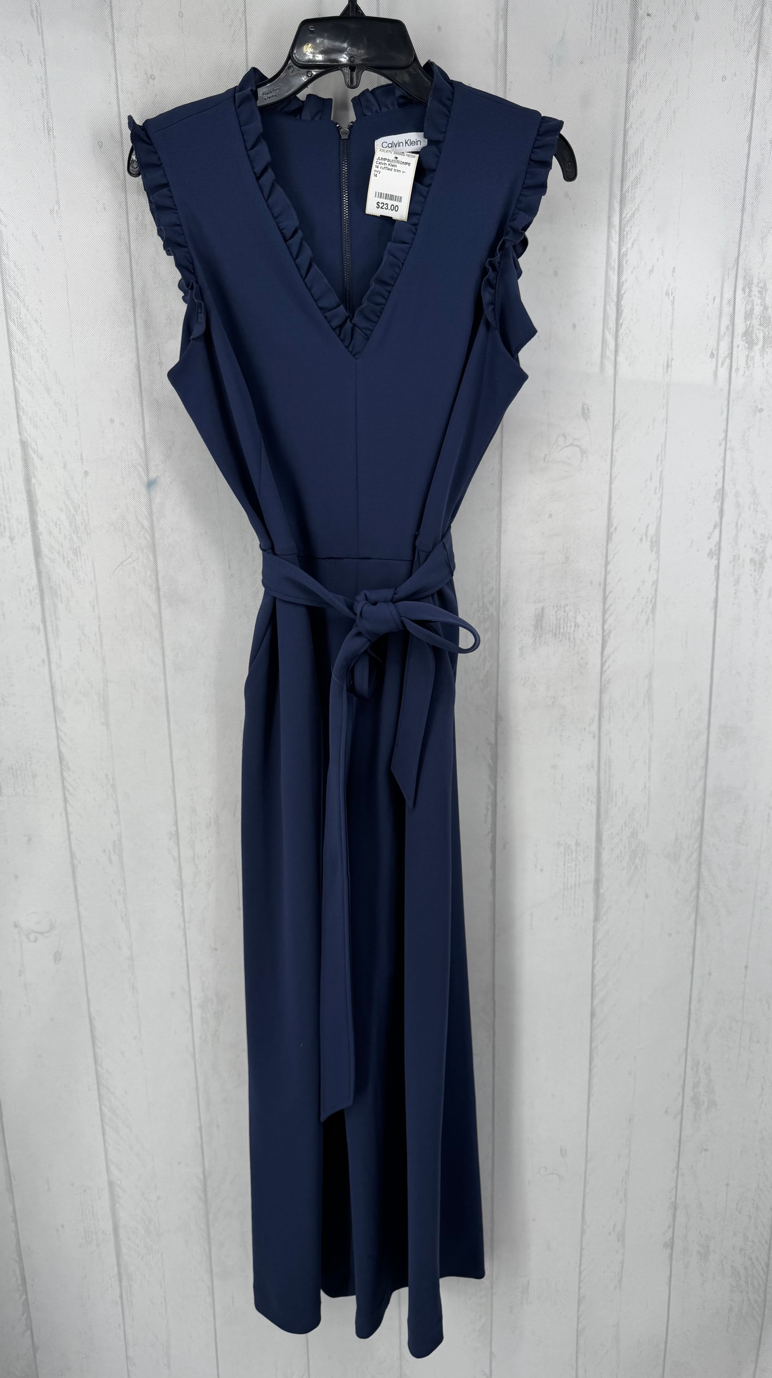 14 ruffled trim v-neck slvls jumpsuit