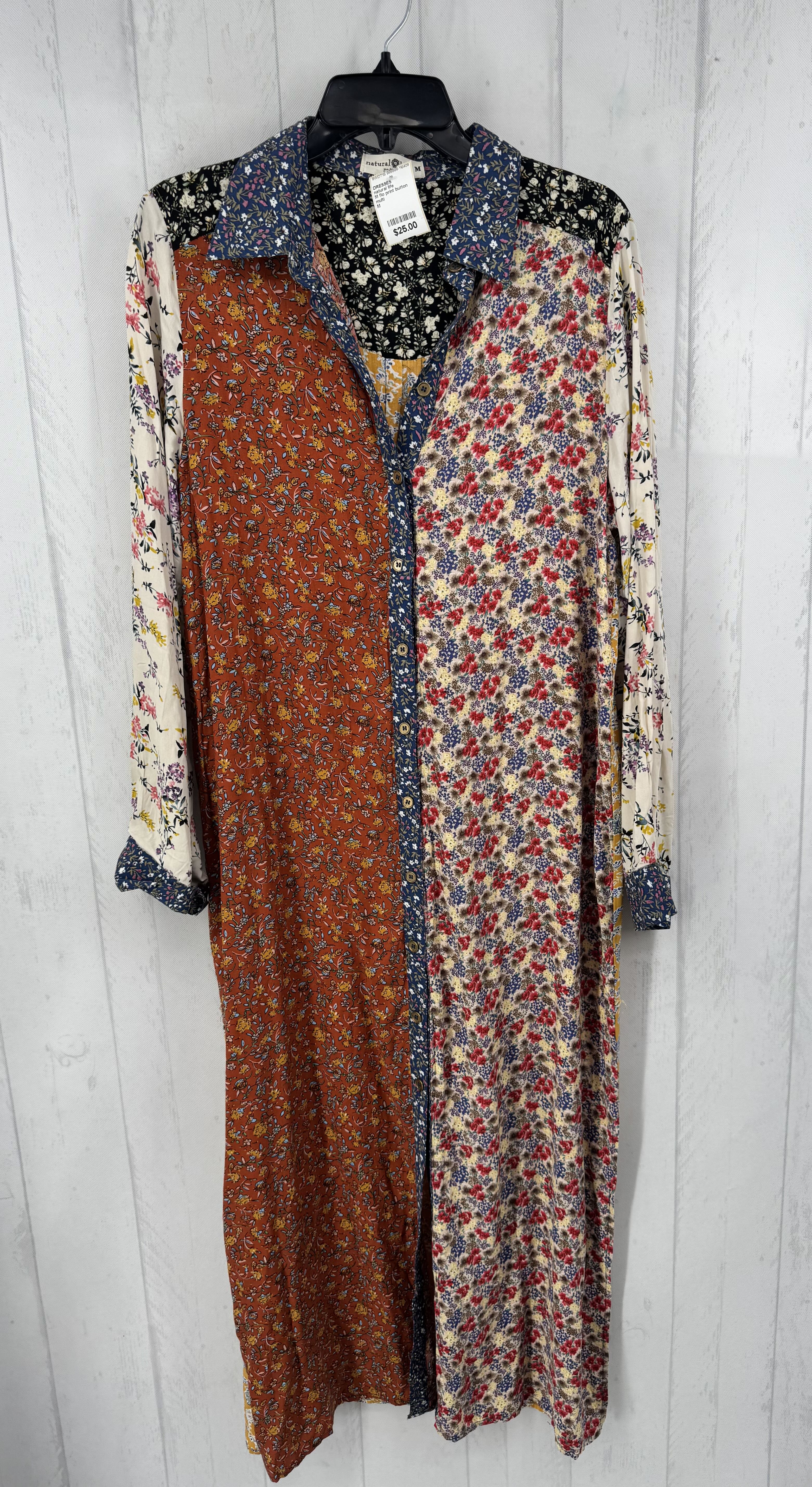 M flo print button down l/s dress