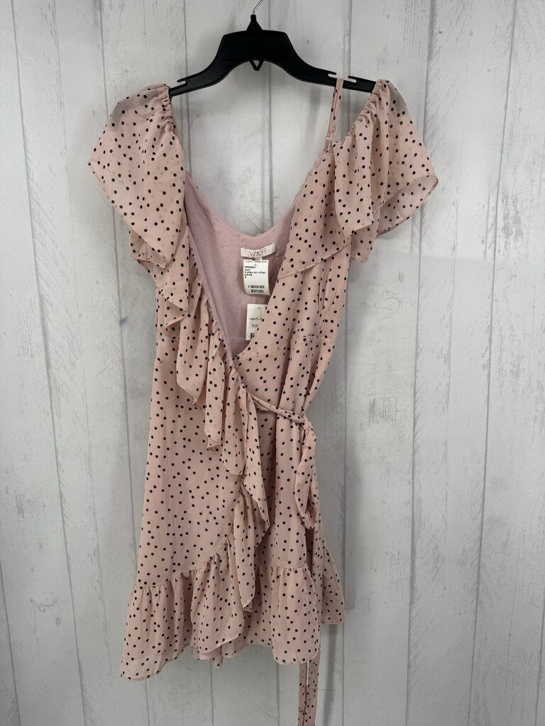 S polka dot ruffled slvls wrap dress