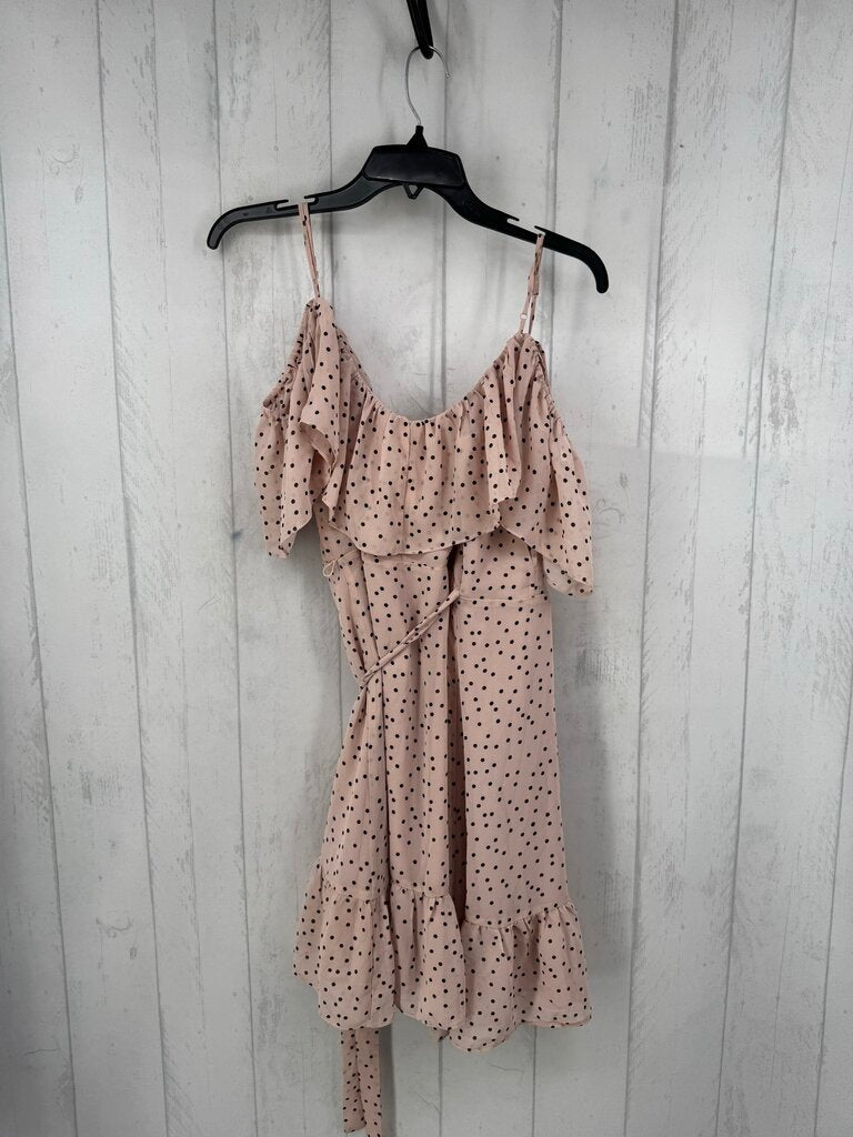 S polka dot ruffled slvls wrap dress