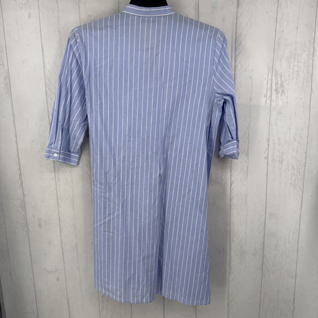 M striped button down black bow 3/4 slv dress
