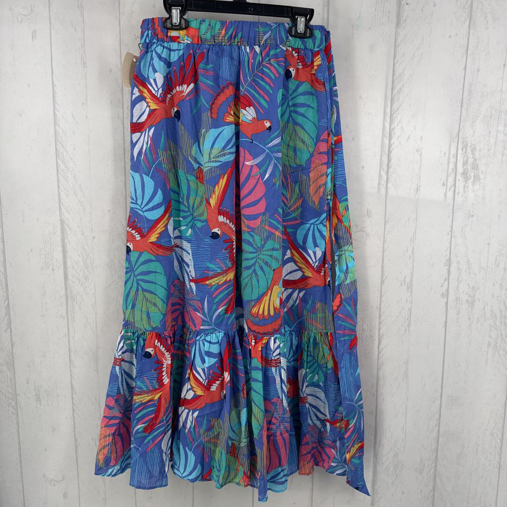 P tropical print belted skirt