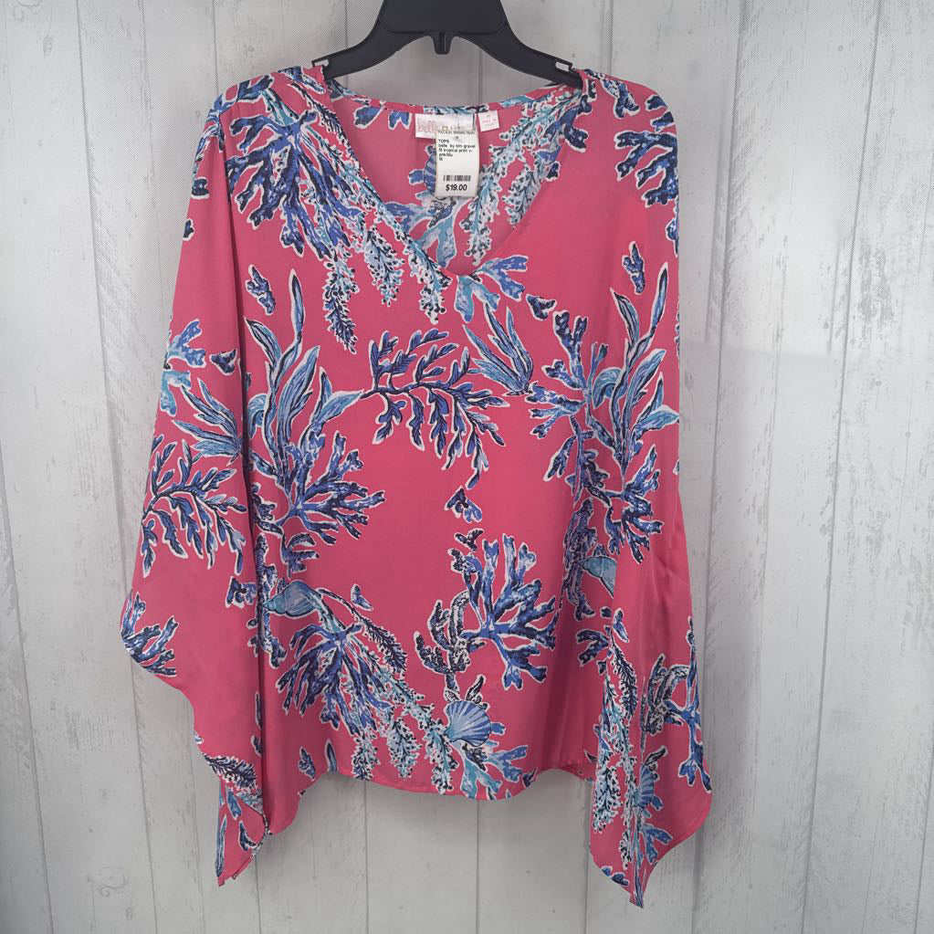 M tropical print v-neck poncho