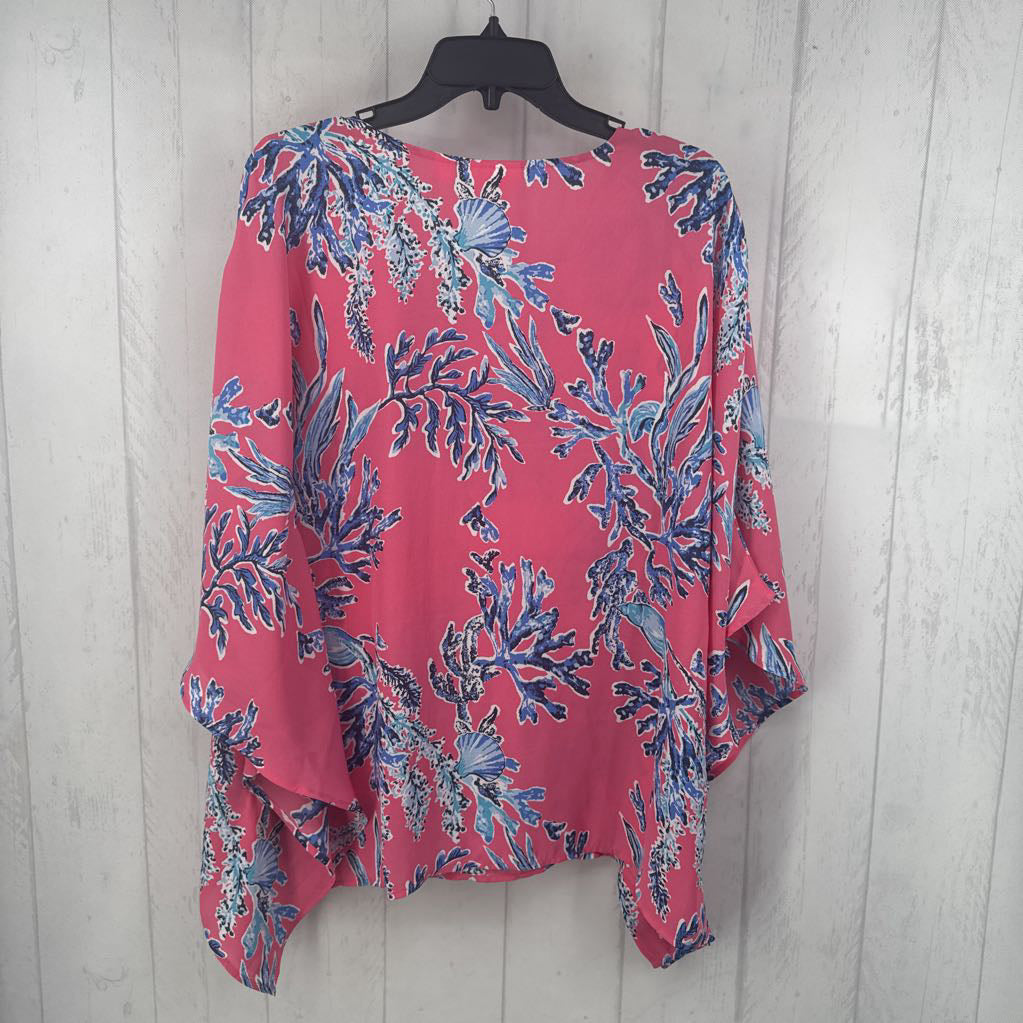 M tropical print v-neck poncho