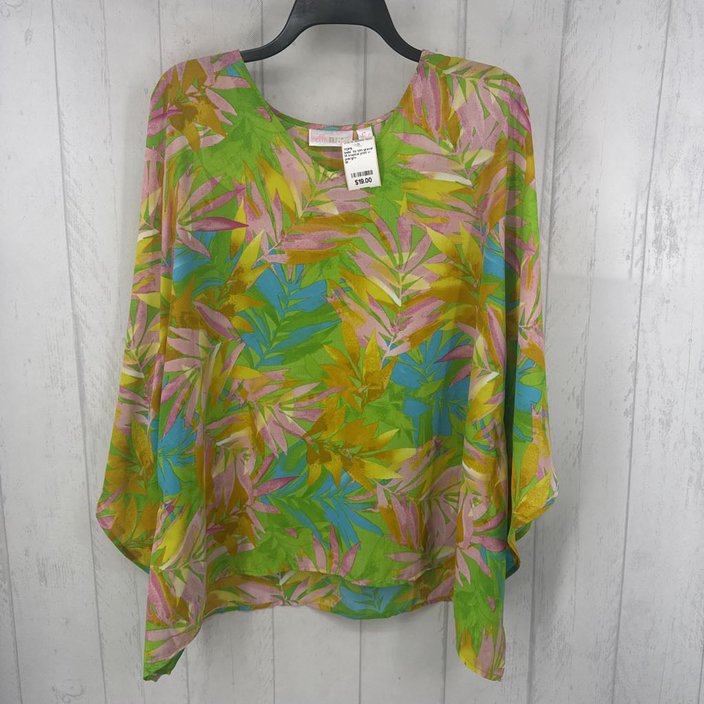 M tropical print v-neck poncho