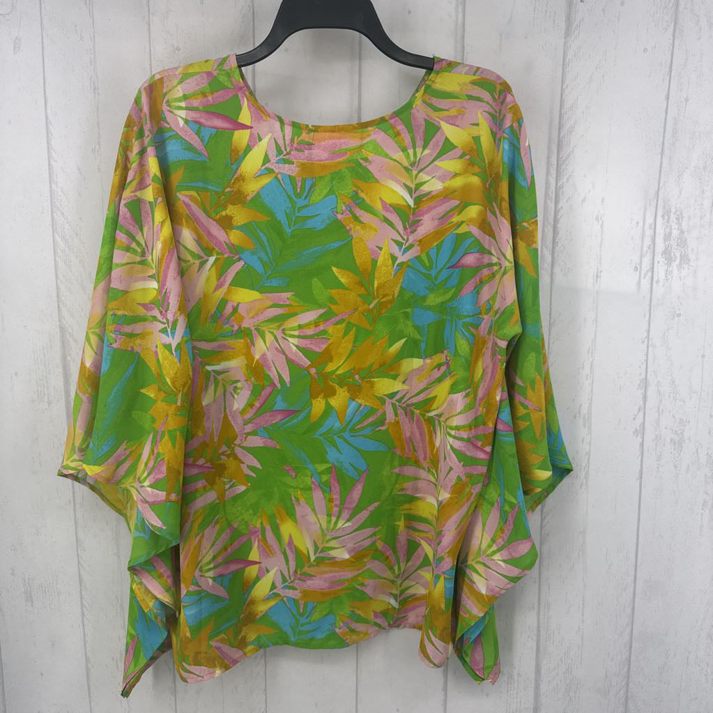 M tropical print v-neck poncho