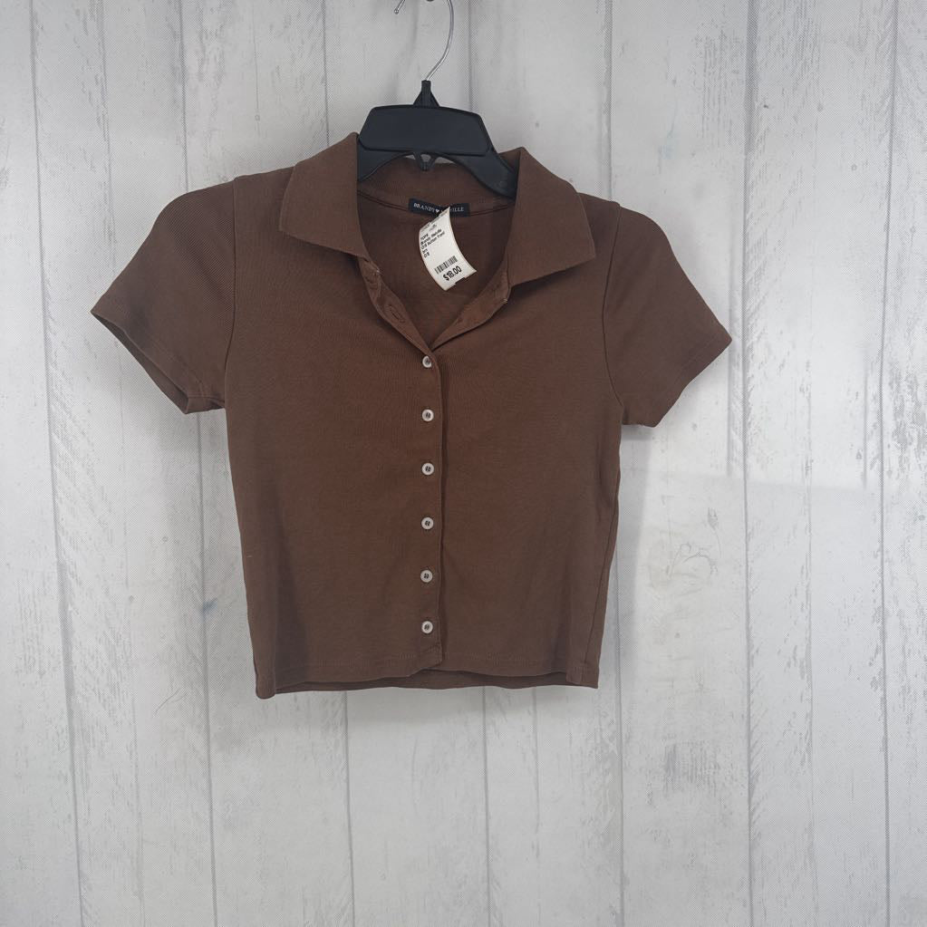 O/S button front s/s crop polo