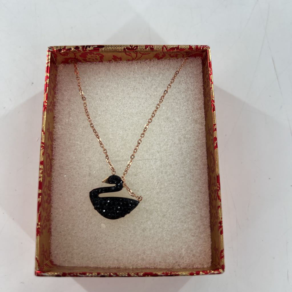 10" black rhinestone swan pendant necklace