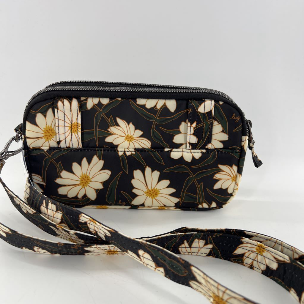 quilted daisy pattern double zip crossbody