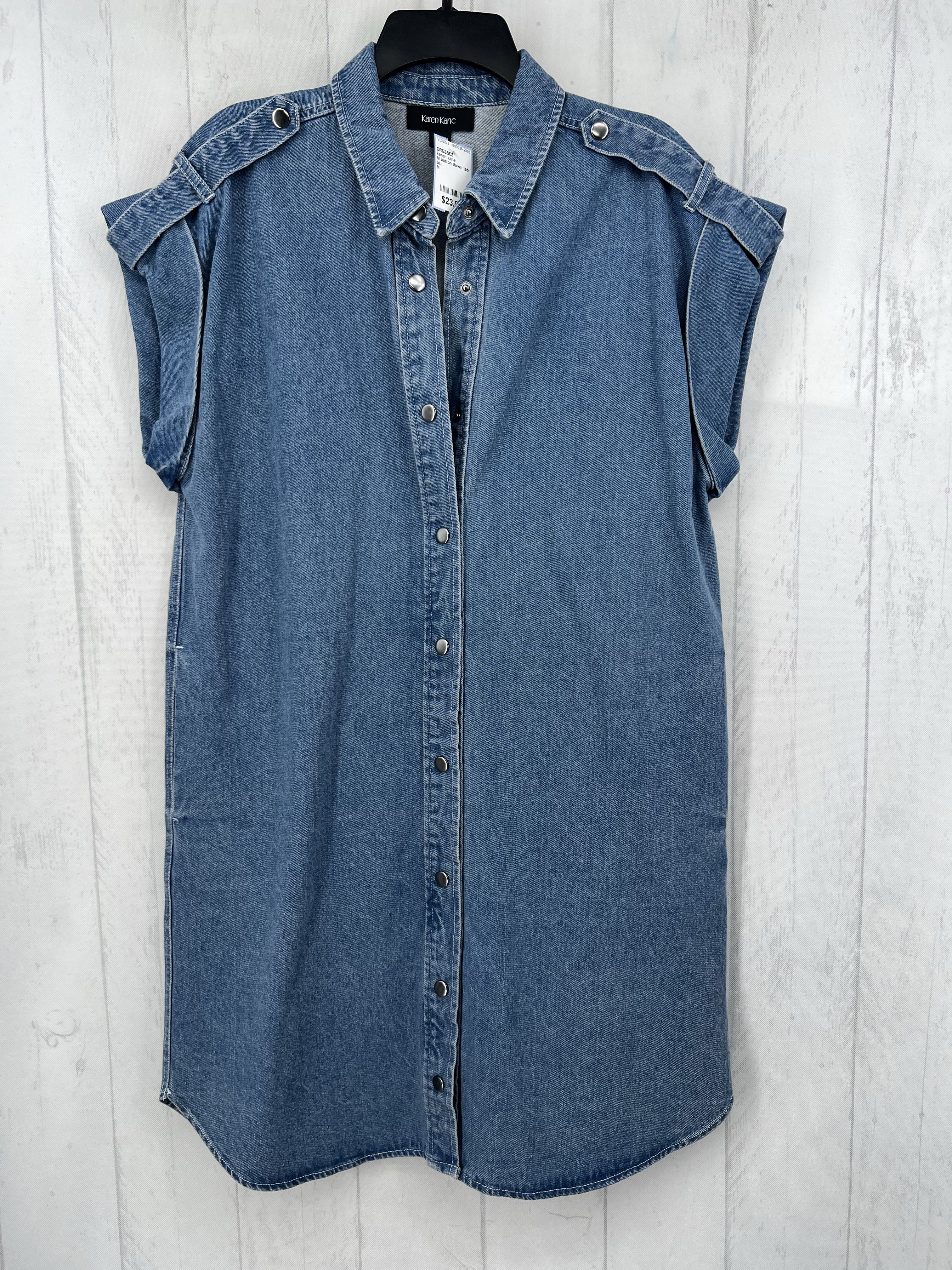 M button down tab slv denim dress