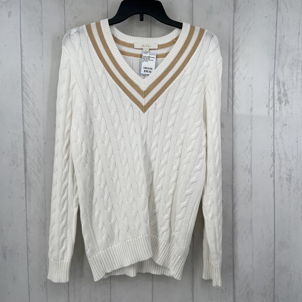 R128 M cable knit v-neck sweater