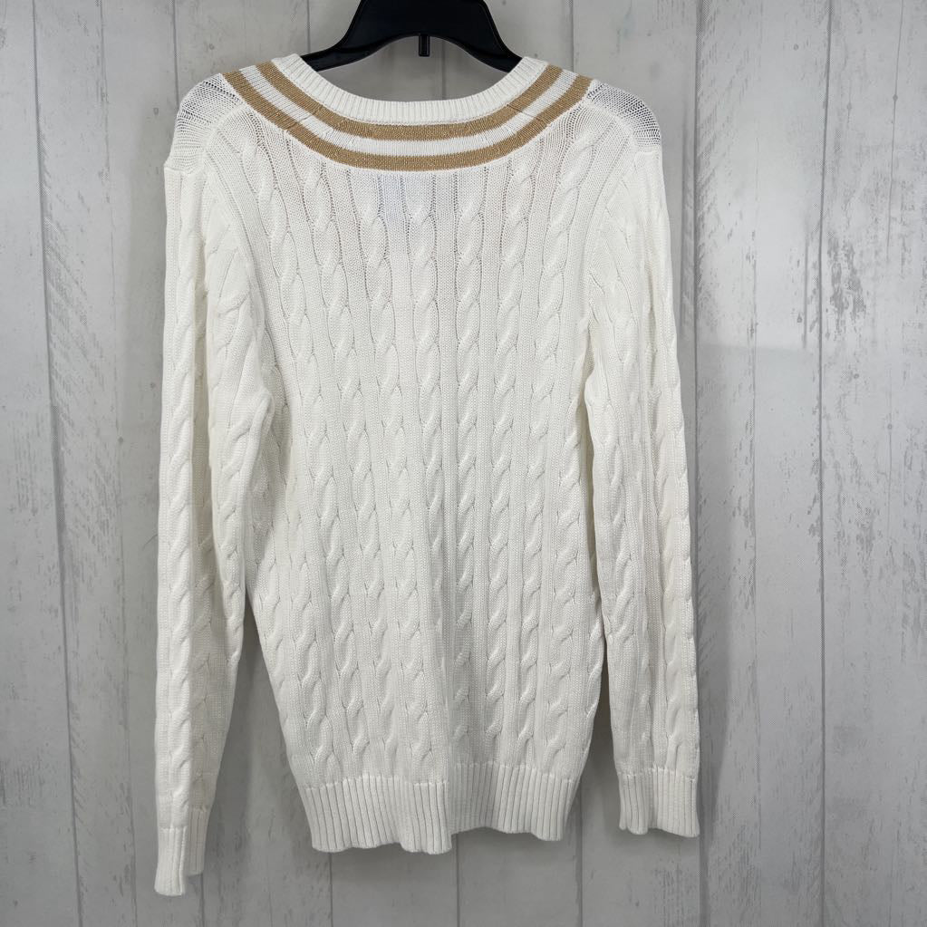 R128 M cable knit v-neck sweater