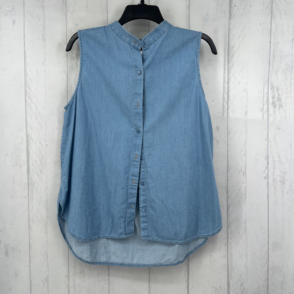 M denim button down hi-lo slvls top