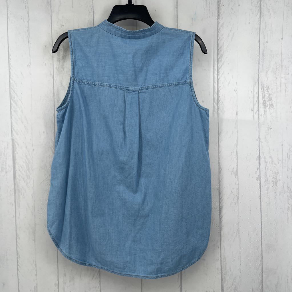 M denim button down hi-lo slvls top