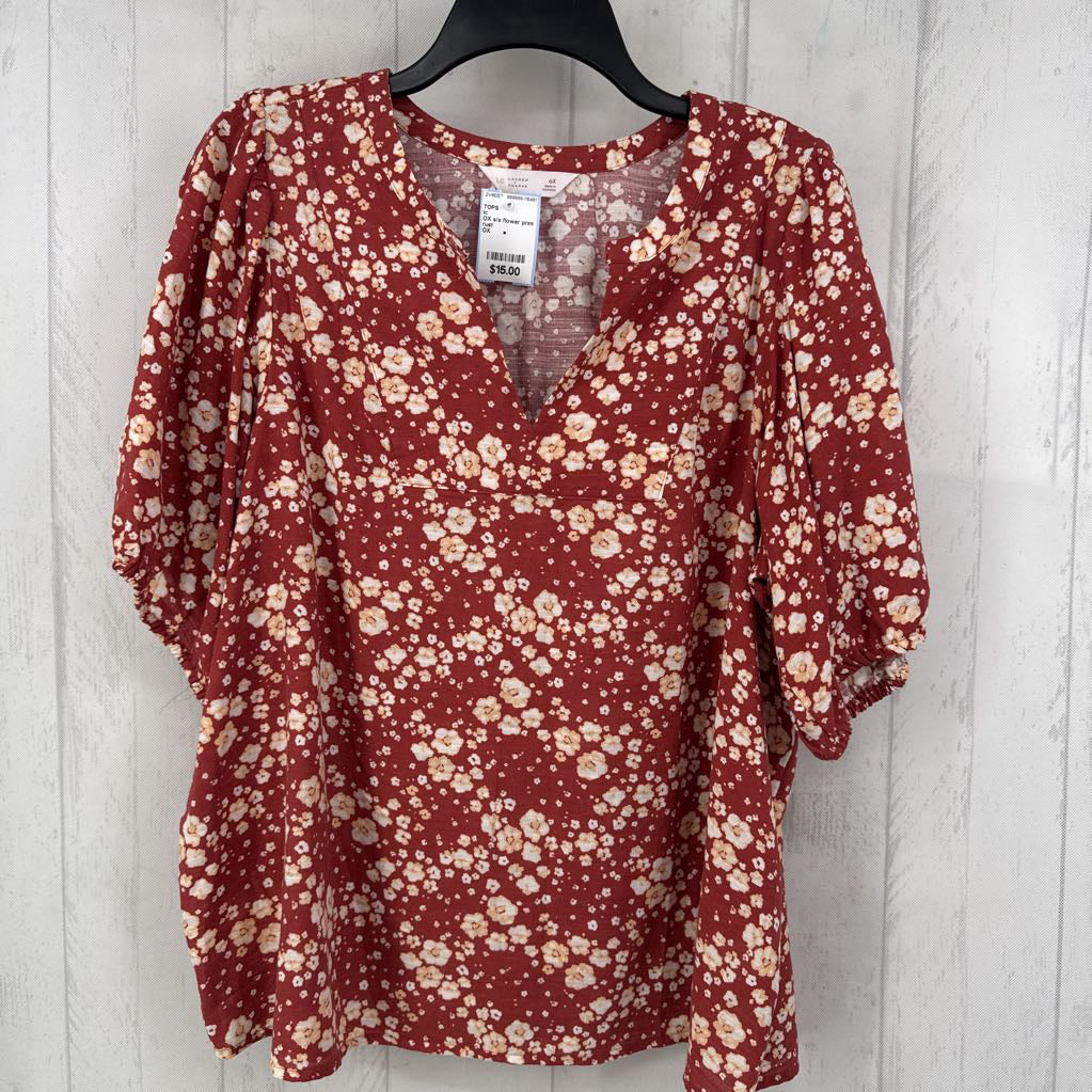 OX s/s flower print v-neck top