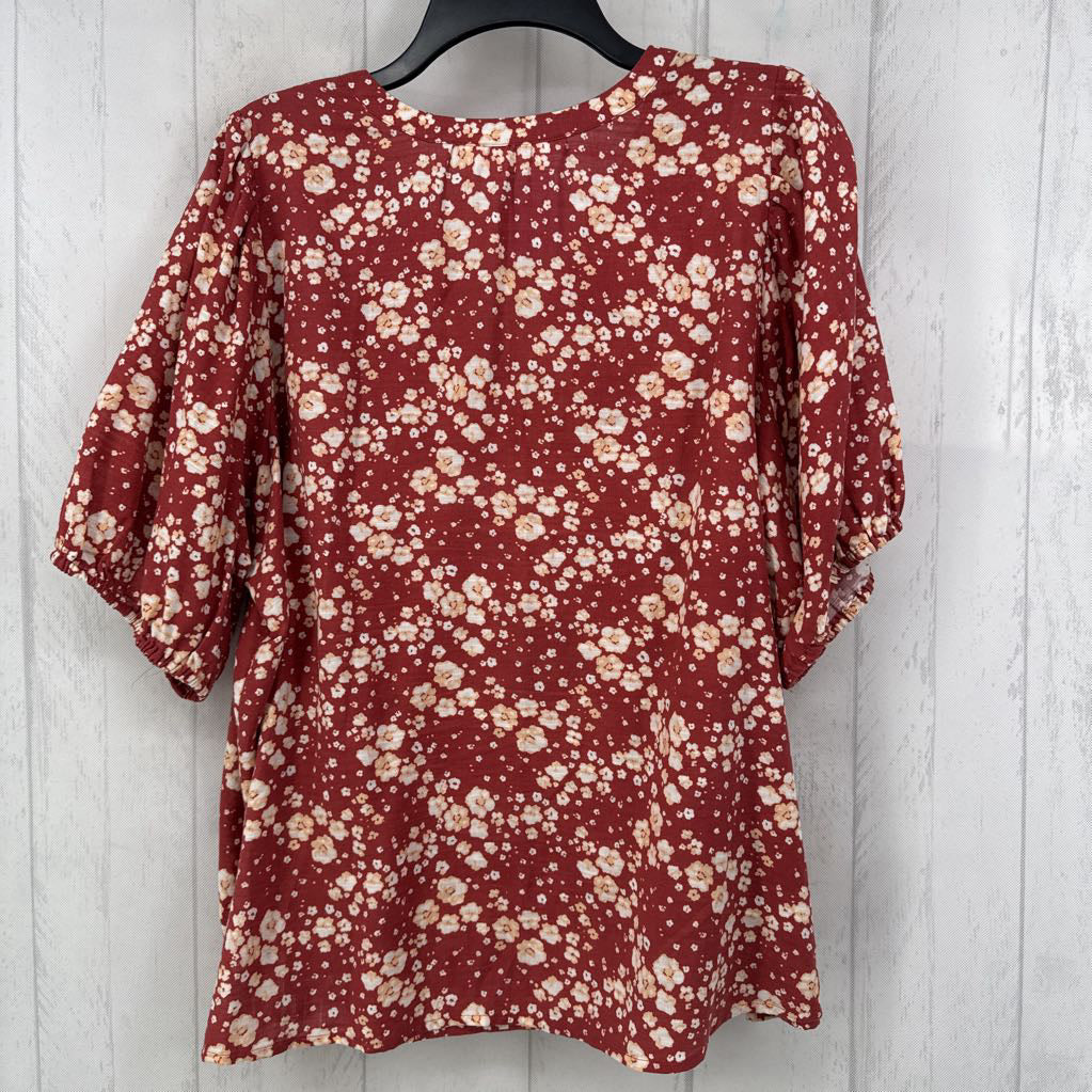 OX s/s flower print v-neck top