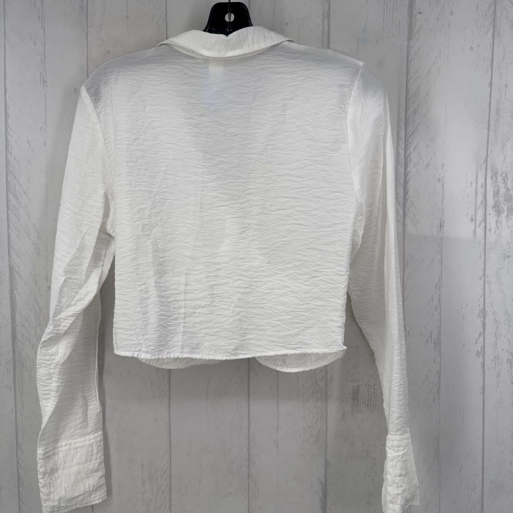 M l/s pleated button crop shirt