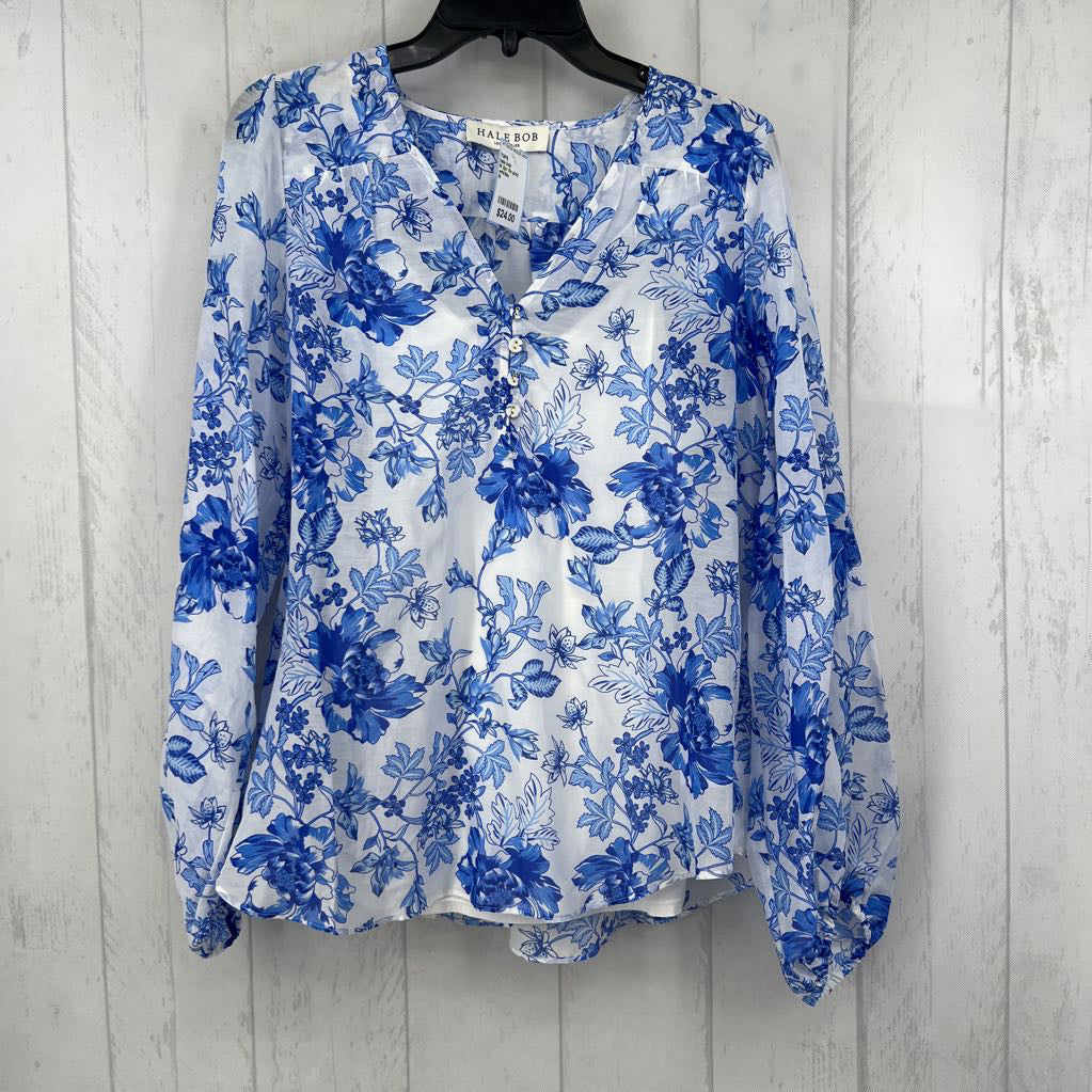 M 2pc flo print button front l/s top w/cami