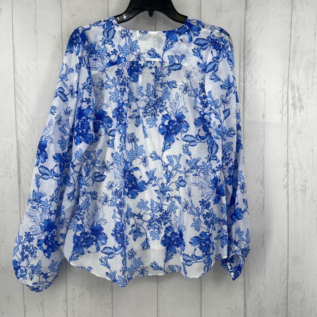 M 2pc flo print button front l/s top w/cami