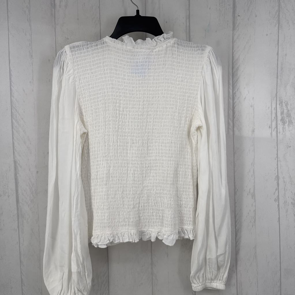 M l/s smocked mock neck top