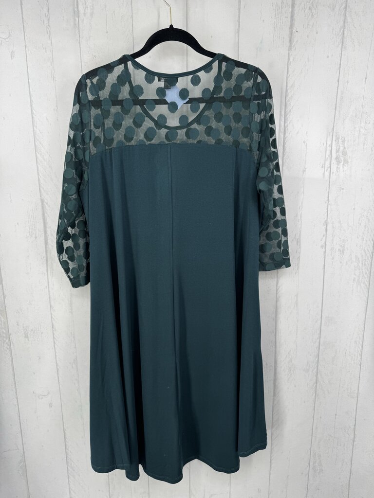 2x 3/4 slv dot print mesh pocket dress